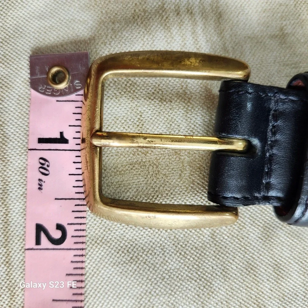 Cole Haan Leather Belt Mens 34 Black Brass Buckle Classic Dress Business Casual